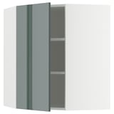METOD Élément mural angle + tablettes, blanc/Kallarp gris-vert foncé brillant, 68x80 cm
