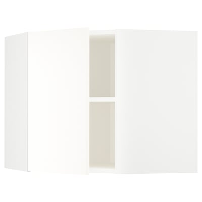 METOD Élément mural angle + tablettes, blanc/Vallstena blanc, 68x60 cm