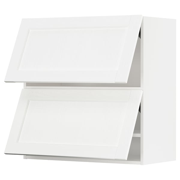 METOD Élément mural horizontal+2 portes, blanc Enköping/blanc effet bois, 80x80 cm