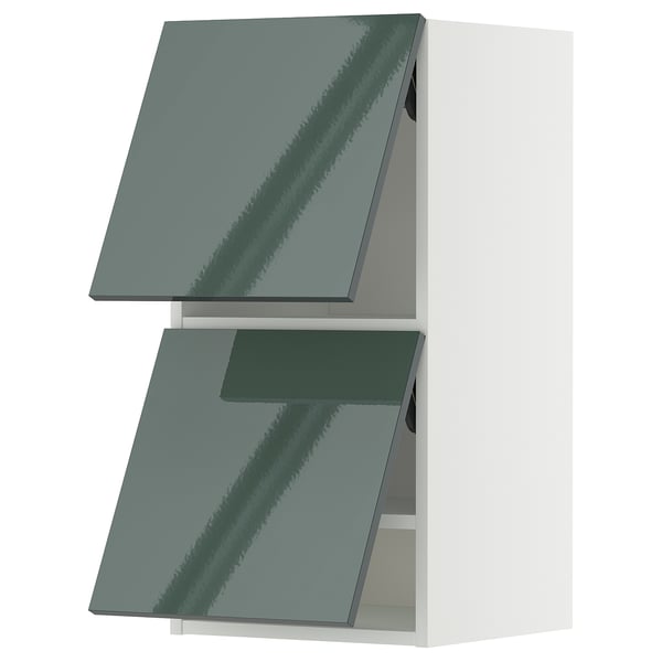 METOD Élément mural horizontal+2 portes, blanc/Kallarp gris-vert foncé brillant, 40x80 cm