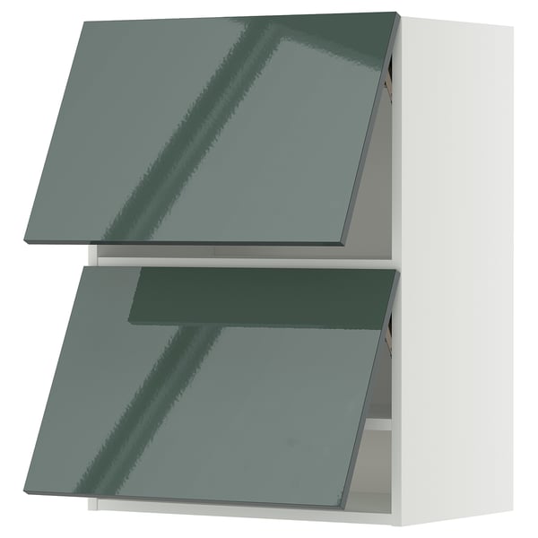 METOD Élément mural horizontal+2 portes, blanc/Kallarp gris-vert foncé brillant, 60x80 cm