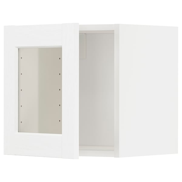 METOD Élément mural porte vitrée, blanc Enköping/blanc effet bois, 40x40 cm