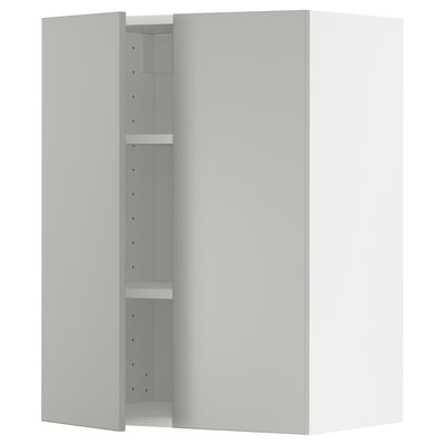 METOD Élément mural tablettes/2portes, blanc/Havstorp gris clair, 60x80 cm