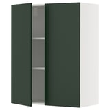 METOD Élément mural tablettes/2portes, blanc/Havstorp vert profond, 80x100 cm