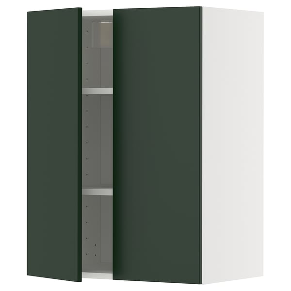 METOD Élément mural tablettes/2portes, blanc/Havstorp vert profond, 60x80 cm