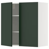 METOD Élément mural tablettes/2portes, blanc/Havstorp vert profond, 80x80 cm