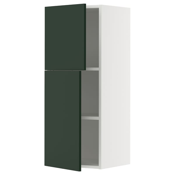 METOD Élément mural tablettes/2portes, blanc/Havstorp vert profond, 40x100 cm