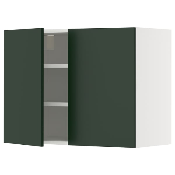 METOD Élément mural tablettes/2portes, blanc/Havstorp vert profond, 80x60 cm