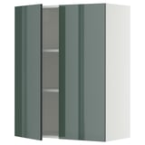 METOD Élément mural tablettes/2portes, blanc/Kallarp gris-vert foncé brillant, 80x100 cm
