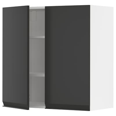 METOD Élément mural tablettes/2portes, blanc/Upplöv anthracite mat, 80x80 cm