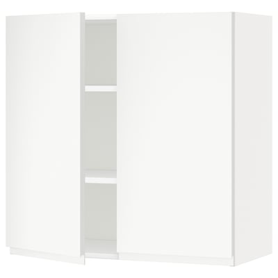 METOD Élément mural tablettes/2portes, blanc/Voxtorp blanc mat, 80x80 cm