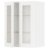 METOD Élément mural+tablettes/2ptes vitr, blanc Enköping/blanc effet bois, 60x80 cm