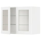 METOD Élément mural+tablettes/2ptes vitr, blanc Enköping/blanc effet bois, 80x60 cm