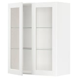 METOD Élément mural+tablettes/2ptes vitr, blanc Enköping/blanc effet bois, 80x100 cm