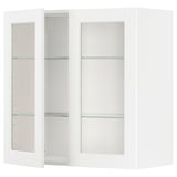 METOD Élément mural+tablettes/2ptes vitr, blanc Enköping/blanc effet bois, 80x80 cm
