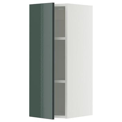 METOD Élément mural + tablettes, blanc/Kallarp gris-vert foncé brillant, 30x80 cm