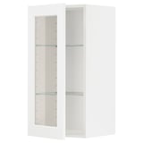 METOD Élément mural+tablettes/pte vitrée, blanc Enköping/blanc effet bois, 40x80 cm