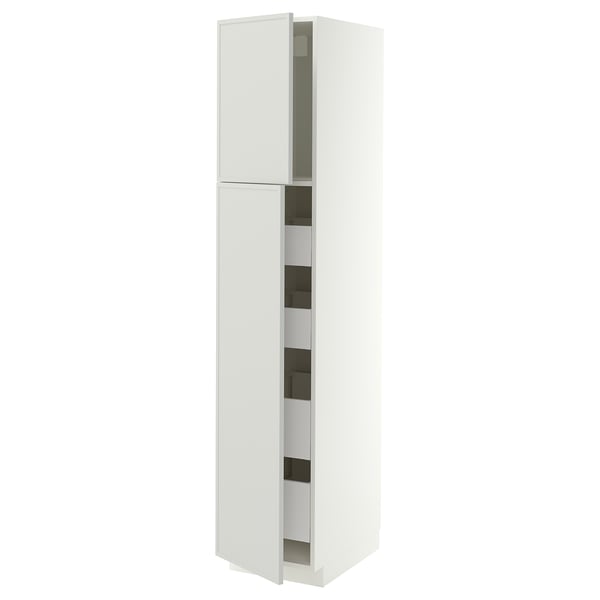 METOD / MAXIMERA Armoire 2 portes/4 tiroirs, blanc/Aspudden gris clair, 40x60x200 cm