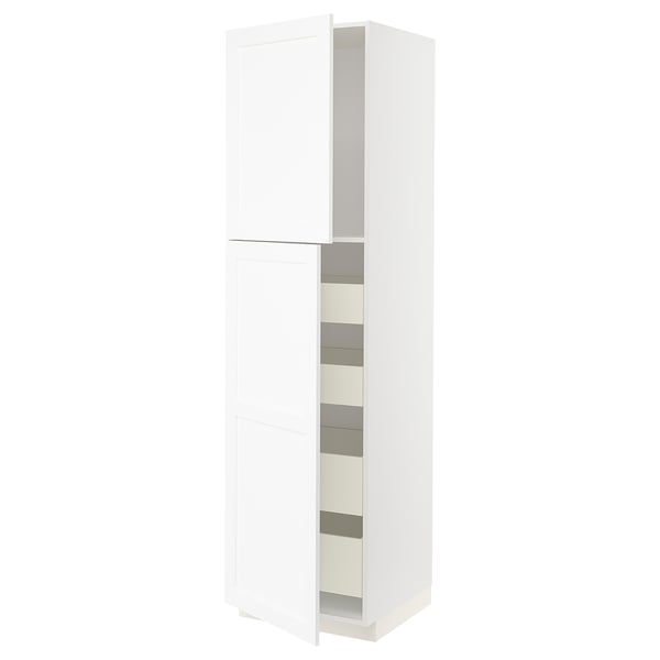 METOD / MAXIMERA Armoire 2 portes/4 tiroirs, blanc Enköping/blanc effet bois, 60x60x220 cm