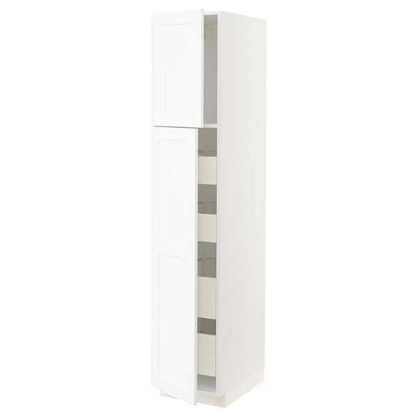 METOD / MAXIMERA Armoire 2 portes/4 tiroirs, blanc Enköping/blanc effet bois, 40x60x200 cm