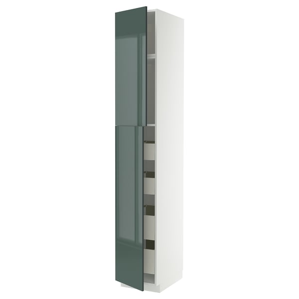 METOD / MAXIMERA Armoire 2 portes/4 tiroirs, blanc/Kallarp gris-vert foncé brillant, 40x60x240 cm
