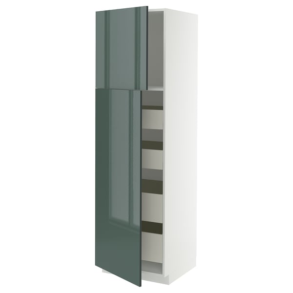 METOD / MAXIMERA Armoire 2 portes/4 tiroirs, blanc/Kallarp gris-vert foncé brillant, 60x60x200 cm