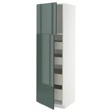 METOD / MAXIMERA Armoire 2 portes/4 tiroirs, blanc/Kallarp gris-vert foncé brillant, 60x60x200 cm
