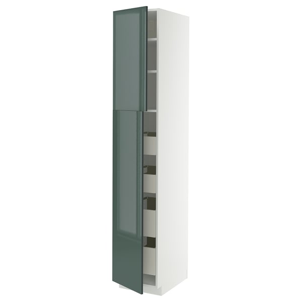 METOD / MAXIMERA Armoire 2 portes/4 tiroirs, blanc/Kallarp gris-vert foncé brillant, 40x60x220 cm