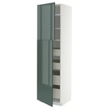 METOD / MAXIMERA Armoire 2 portes/4 tiroirs, blanc/Kallarp gris-vert foncé brillant, 60x60x220 cm