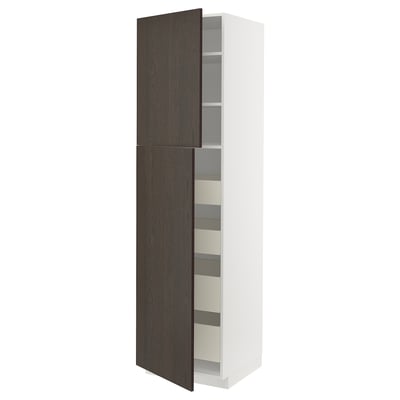 METOD / MAXIMERA Armoire 2 portes/4 tiroirs, blanc/Sinarp brun, 60x60x220 cm
