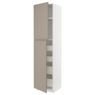 METOD / MAXIMERA Armoire 2 portes/4 tiroirs, blanc/Upplöv beige foncé mat, 60x60x240 cm