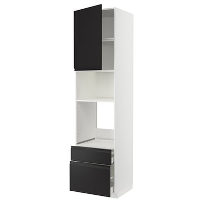METOD / MAXIMERA Armoire four/micro-ondes+porte/2tir, blanc/Upplöv anthracite mat, 60x60x240 cm