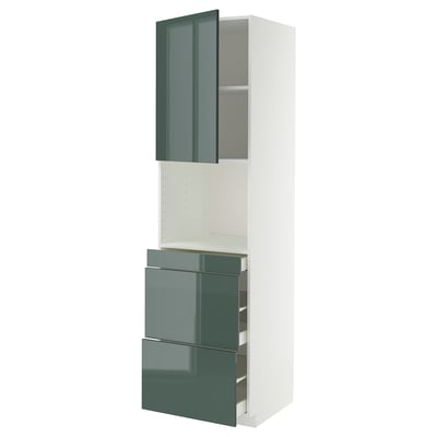 METOD / MAXIMERA Armoire micro-ondes av porte/3 tir, blanc/Kallarp gris-vert foncé brillant, 60x60x220 cm