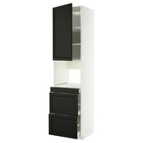 METOD / MAXIMERA Armoire micro-ondes av porte/3 tir, blanc/Lerhyttan teinté noir, 60x60x240 cm