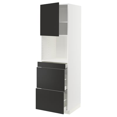 METOD / MAXIMERA Armoire micro-ondes av porte/3 tir, blanc/Nickebo anthracite mat, 60x60x200 cm