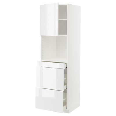 METOD / MAXIMERA Armoire micro-ondes av porte/3 tir, blanc/Ringhult blanc, 60x60x200 cm