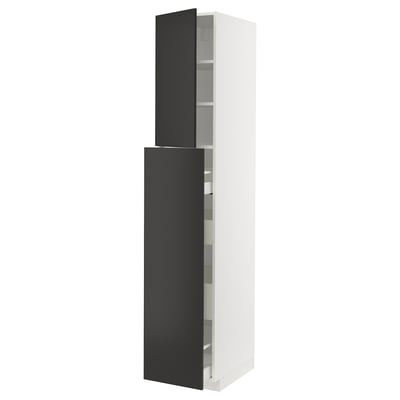 METOD / MAXIMERA Élément armoire av 4t/1p/2tb coulis, blanc/Nickebo anthracite mat, 40x60x220 cm