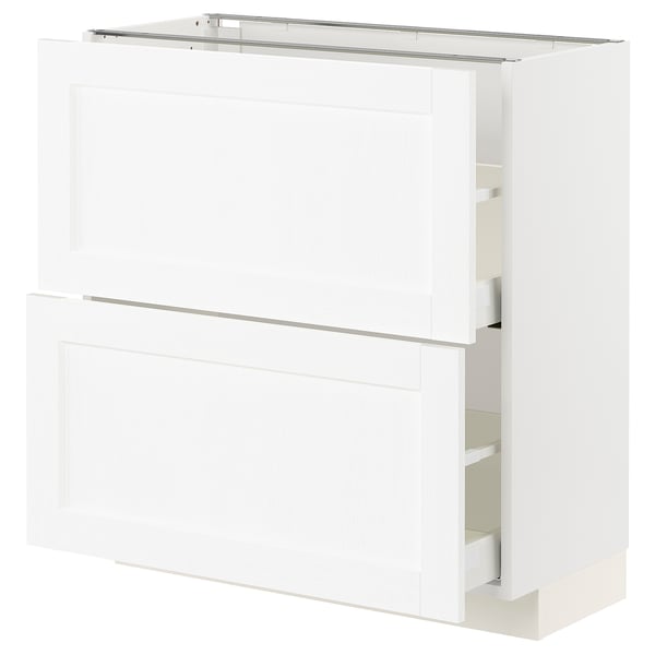 METOD / MAXIMERA Élément bas 2 tiroirs, blanc Enköping/blanc effet bois, 80x37 cm
