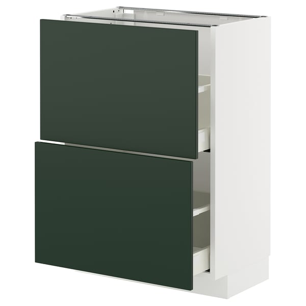 METOD / MAXIMERA Élément bas 2 tiroirs, blanc/Havstorp vert profond, 60x37 cm