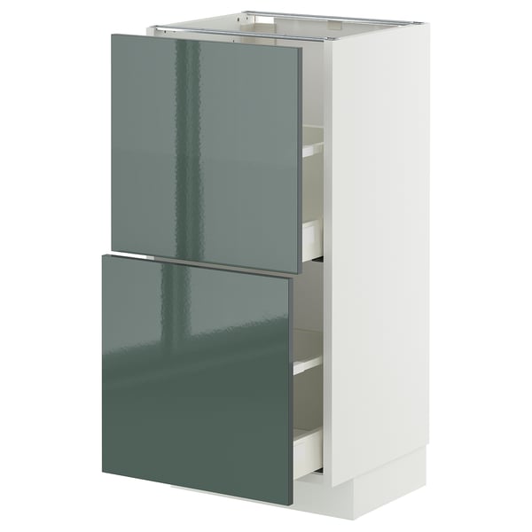 METOD / MAXIMERA Élément bas 2 tiroirs, blanc/Kallarp gris-vert foncé brillant, 40x37 cm