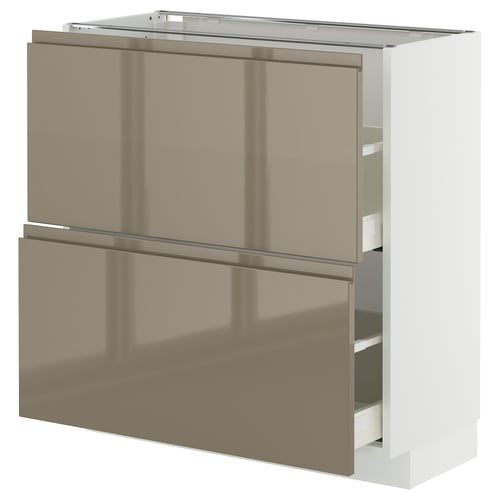 METOD / MAXIMERA Élément bas 2 tiroirs, blanc/Voxtorp gris-brun foncé haute brillance, 80x37 cm