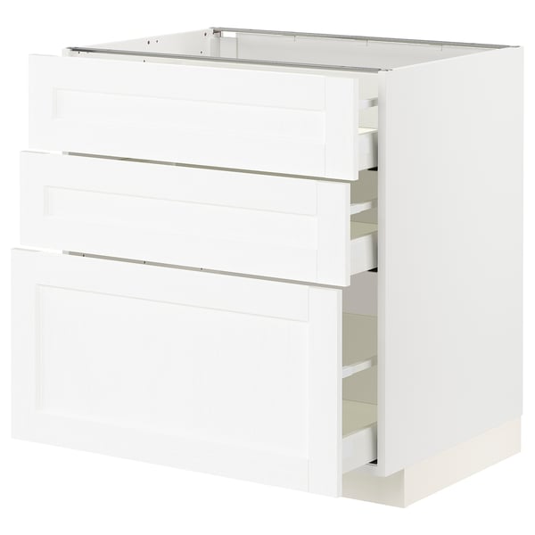 METOD / MAXIMERA Élément bas 3 tiroirs, blanc Enköping/blanc effet bois, 80x60 cm