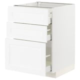 METOD / MAXIMERA Élément bas 3 tiroirs, blanc Enköping/blanc effet bois, 60x60 cm