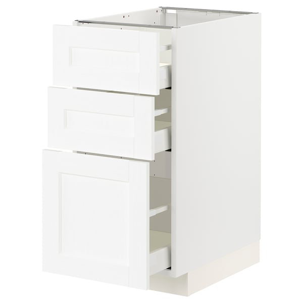METOD / MAXIMERA Élément bas 3 tiroirs, blanc Enköping/blanc effet bois, 40x60 cm