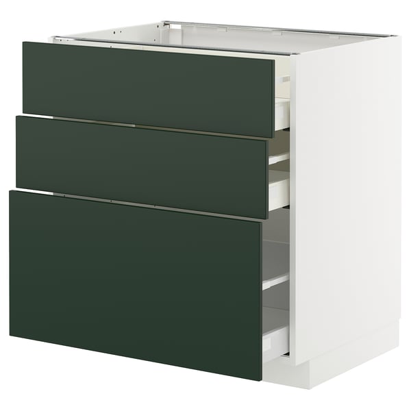 METOD / MAXIMERA Élément bas 3 tiroirs, blanc/Havstorp vert profond, 80x60 cm