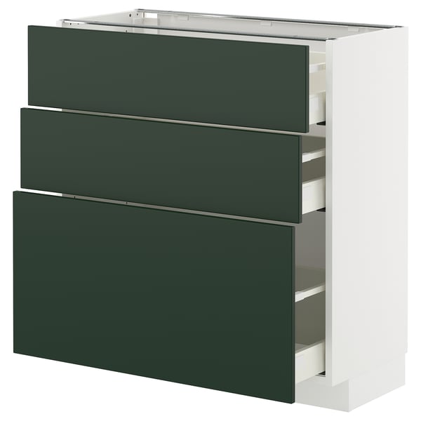 METOD / MAXIMERA Élément bas 3 tiroirs, blanc/Havstorp vert profond, 80x37 cm