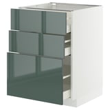 METOD / MAXIMERA Élément bas 3 tiroirs, blanc/Kallarp gris-vert foncé brillant, 60x60 cm