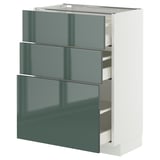 METOD / MAXIMERA Élément bas 3 tiroirs, blanc/Kallarp gris-vert foncé brillant, 60x37 cm