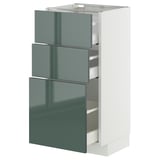 METOD / MAXIMERA Élément bas 3 tiroirs, blanc/Kallarp gris-vert foncé brillant, 40x37 cm