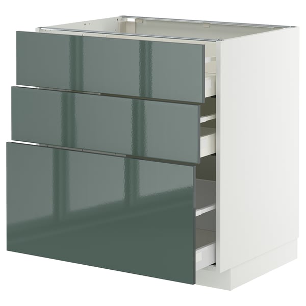 METOD / MAXIMERA Élément bas 3 tiroirs, blanc/Kallarp gris-vert foncé brillant, 80x60 cm